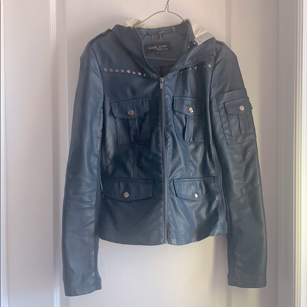 Black Rivet Blue Leather Jacket - Size Small